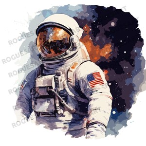 Astronaut Watercolor Clipart, Digital Download PNG, Printable, Sublimation, Transparent