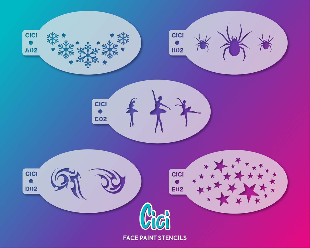 Premium Face Painting Stencil Pack Set of 5 by Cici Stencils Etsy