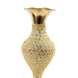 THE INDIAN BAZAAR-Hand Crafted Metal Flower Vase with Beads (10 Inch),Golden