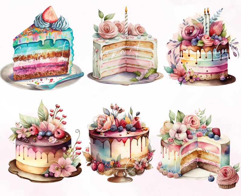 7 PNG Watercolour Birthday Cake Clipart, Colourful Birthday Cake ...