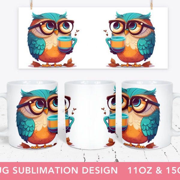 Colorful  Owls Coffee Mug Sublimation, Mug Wrap, Mug Wraparound, Owls Sublimation  11 & 15 Oz Mug Cricut Press Sublimation Wrap, mug png