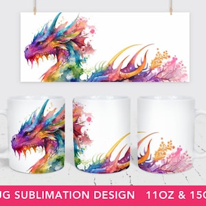 Dragon Mug Wrap Design Digital Download, Rainbow Dragon Mug Wrap PNG, 11 & 15 Oz Mug Cricut Press Sublimation Wrap, mug png