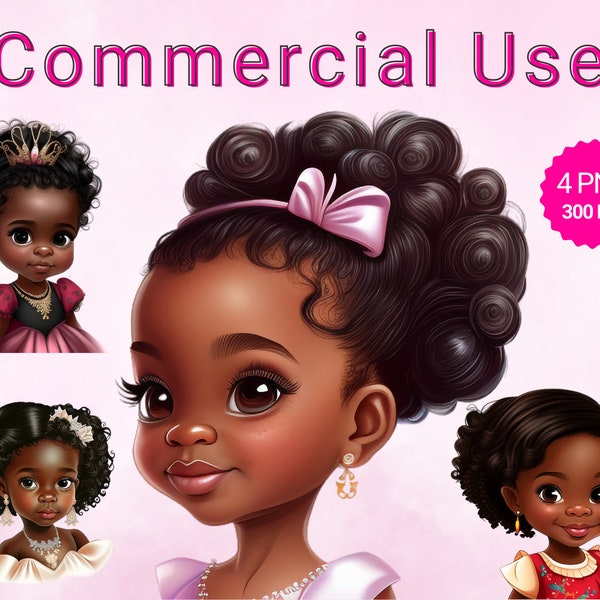 Black Princess Clipart, Black Girl PNG,  Little Black Girl, Afro png, Brown Girl Clipart Prints, Cute Little African American girl