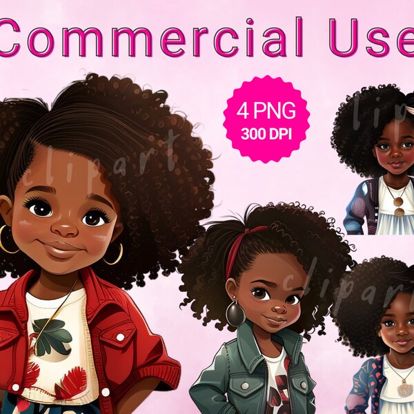 Cute Little Girl PNG, Brown Girl PNG, Black Girl PNG, black kids png, afro png, kids  Clipart, commercial license included