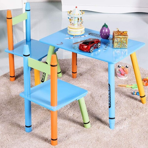 3-piece children's seating group, children's furniture table and chairs, children's table group made of wood, colorful children's seating set, for children's rooms