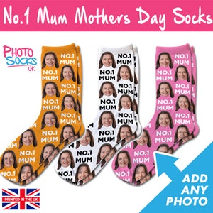 No. 1 Mum Personalised Mothers Day Photo Socks Add Any Photo Printed in The UK Great Mothers Day Gift Choice Of Colours