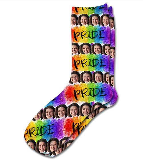 Personalised Rainbow Photo Socks – LGBTQ+ Pride Gift, Add Your Photos, Mid-Calf Crew Socks