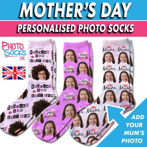Personalised Mothers Day Photo Socks Novelty Mothers Day Gift Add Any Photo Mum Printed in The UK Great Mothers Day Gift  Choice Of Designs