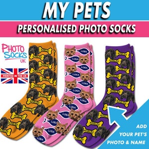 Personalised Cat Photo & Name Photo Socks Great Fun Gift Add Any Photo  Printed in The UK Personalised Socks Photo Socks