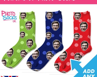 Personalised Polka Dots Photo Socks Fun Novelty Gift Add Any Photo Great Christmas Gift Valentines Day Gift Lovingly Printed in The UK