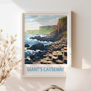 Giant&#39;s Causeway Northern Ireland Poster | County Antrim Wall Art Print | Travel Wall Art | Giants Poster | Art Decor