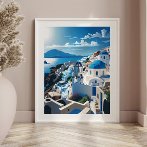Santorin Grèce Affiche | Art mural grec | Grèce Affiche Anniversaire Fiançailles Voyage Imprimer | Impression de voyage minimaliste | Grèce Photographie Art