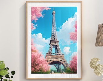 Eiffel Tower Paris Poster | French Art Print | Travel Wall Art | France Europe Art Decor Wedding Anniversary Birthday Present Gift