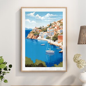 Symi Greek Poster | Greece Island Wall Art Print | Travel Wall Art | Greece Poster | Harbour Print | Yacht Art Print Decor