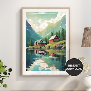 Norway Travel Instant Download Printable Norwegian Poster | Downloadable Wall Art Holiday Print | Mountains | Wedding Gift