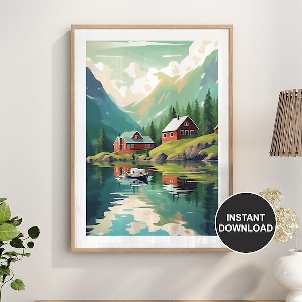 Norway Travel Instant Download Printable Norwegian Poster | Downloadable Wall Art Holiday Print | Mountains | Wedding Gift