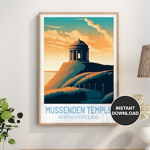 Templo Mussenden Irlanda del Norte Viaje Descarga instantánea Cartel imprimible / Arte de pared descargable / Regalo de aniversario de boda de cumpleaños