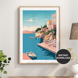 Scarica il poster stampabile digitale di viaggio vintage di Corfù / Arte della parete semplice minimalista della Grecia / Stampa scaricabile della Grecia retrò