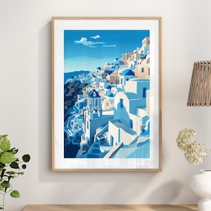 Griechisches Traditionelles Poster Santorini Griechenland Rhodos Kreta Korfu Zante White Buildings Print | Reise Wandkunst | Geburtstag Hochzeit Jahrestag
