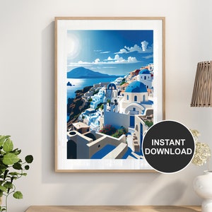 Santorini Greece Wall Art Print - Digital Download Travel Print, Travel Wall Art, Printable Art, Digital Download, Home Apartment Decor
