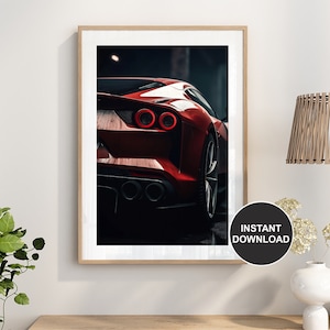 Ferrari 812 Super car Digital Printable Poster Download | Sports Car Wall Art | Rear Ferrari Downloadable Print