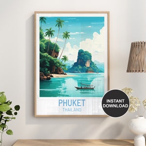 Scarica il poster stampabile digitale di viaggio in Thailandia di Phuket / Arte da parete in Tailandia / Stampa scaricabile Phuket vintage retrò