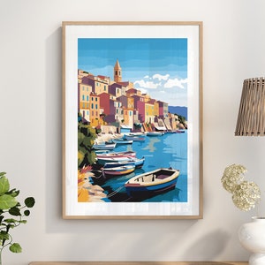 Coastal France Poster Travel Traditional Minimalist Print | Birthday Wedding Anniversary Gift Present