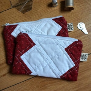 Mini Quilted Zipper Pouch/Notions Bag/Makeup Bag/Coin Purse; Handmade- Red Ditsy