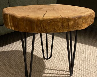 Solid oak tree slice table