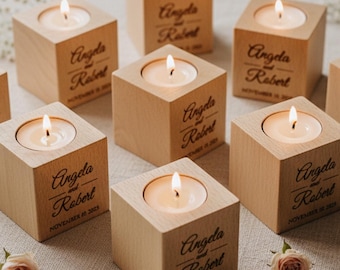 Wedding Favors for Guests in Bulk - Custom Engraved Candle Holders, Wedding Party Favors, Rustic Wedding, Anniversary Gifts