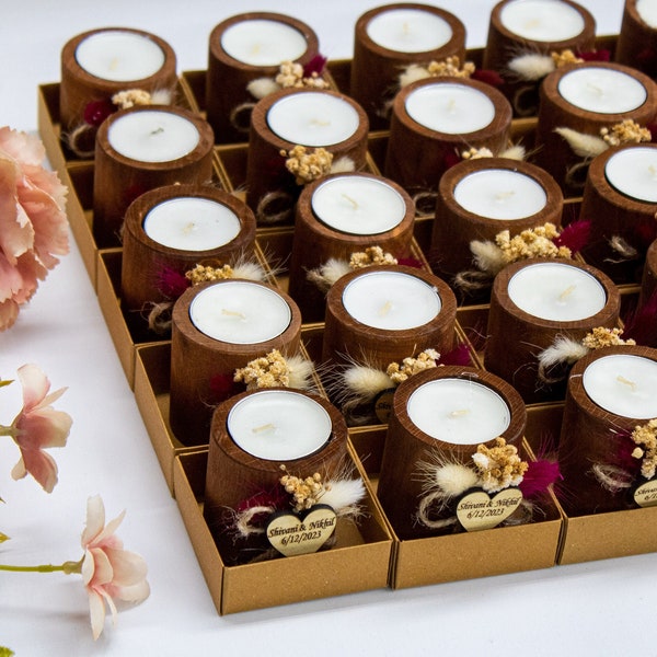 30 PCS Bomboniere per candele rustiche per matrimonio, Bomboniere per bomboniere sfuse, Portacandele Tealight personalizzato, Bomboniera per gli ospiti, Bomboniera per candele