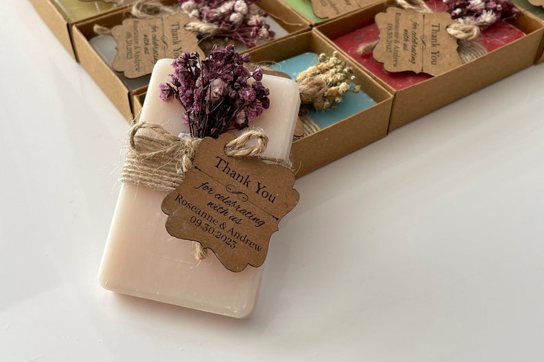 30PCS Customized Soap Favors Bridal Shower Gifts Rustic Wedding Favors Vegan Soaps Party Soap Favors for Guests Floral Soap Favors image 6