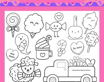 Cute Candy Coloring Pages, Colouring Sheets, 18 Printable Color Pages, Sweets Coloring Pages for Girls and Boys, Instant Download