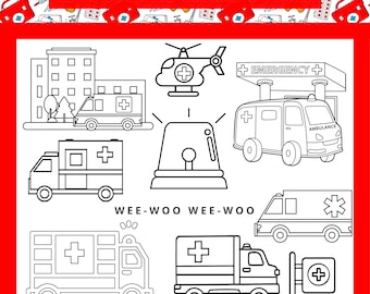 Ambulance Coloring Pages, 12 Kids Color Sheets (Printable)