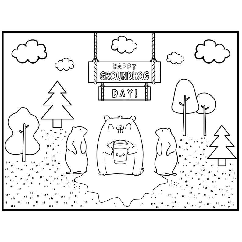 Groundhog Day Coloring Pages for Kids Instant Download 4 - Etsy