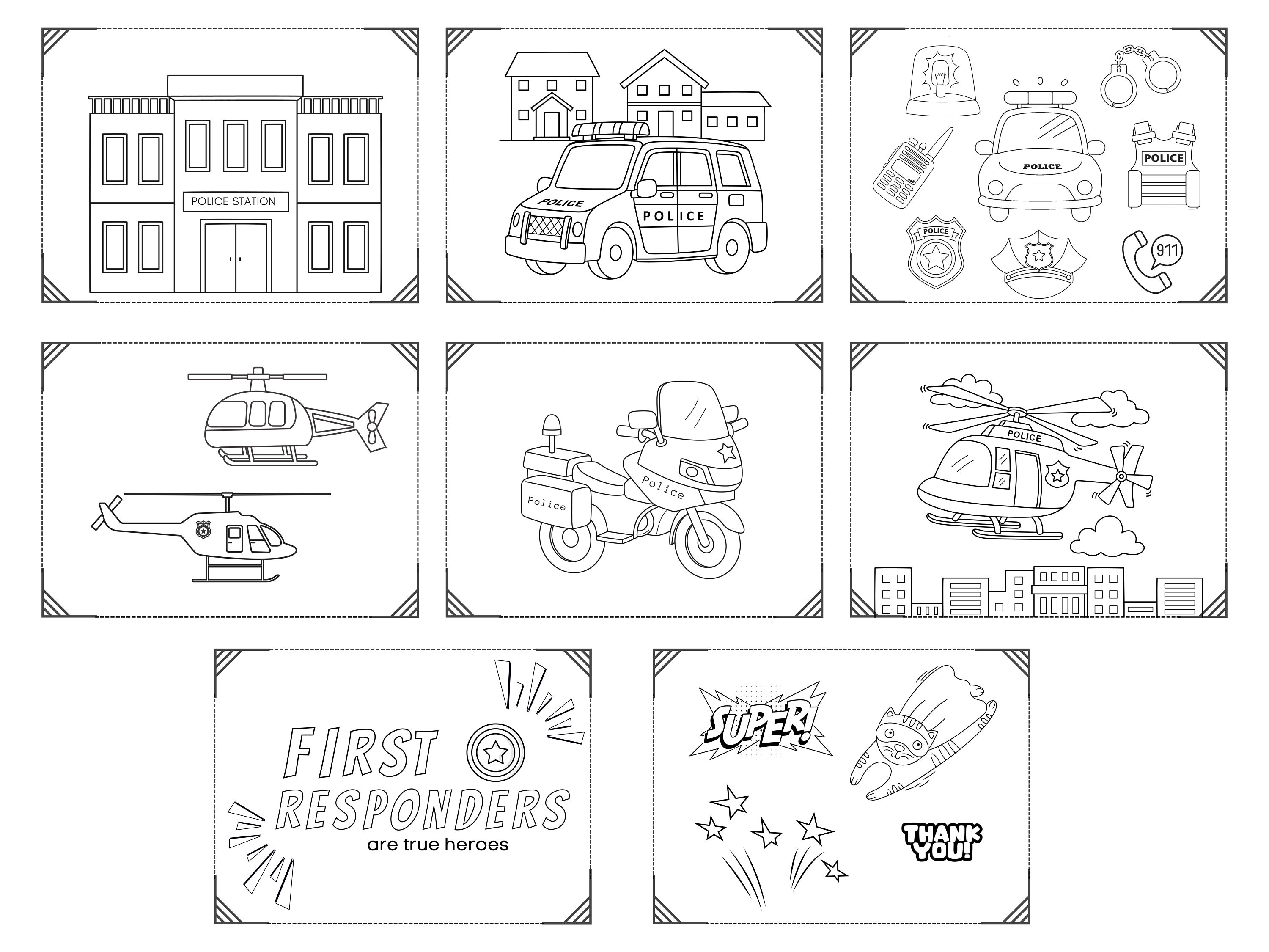 First Responder Coloring Pages Set, Police Car, Ambulance, Fire Truck ...