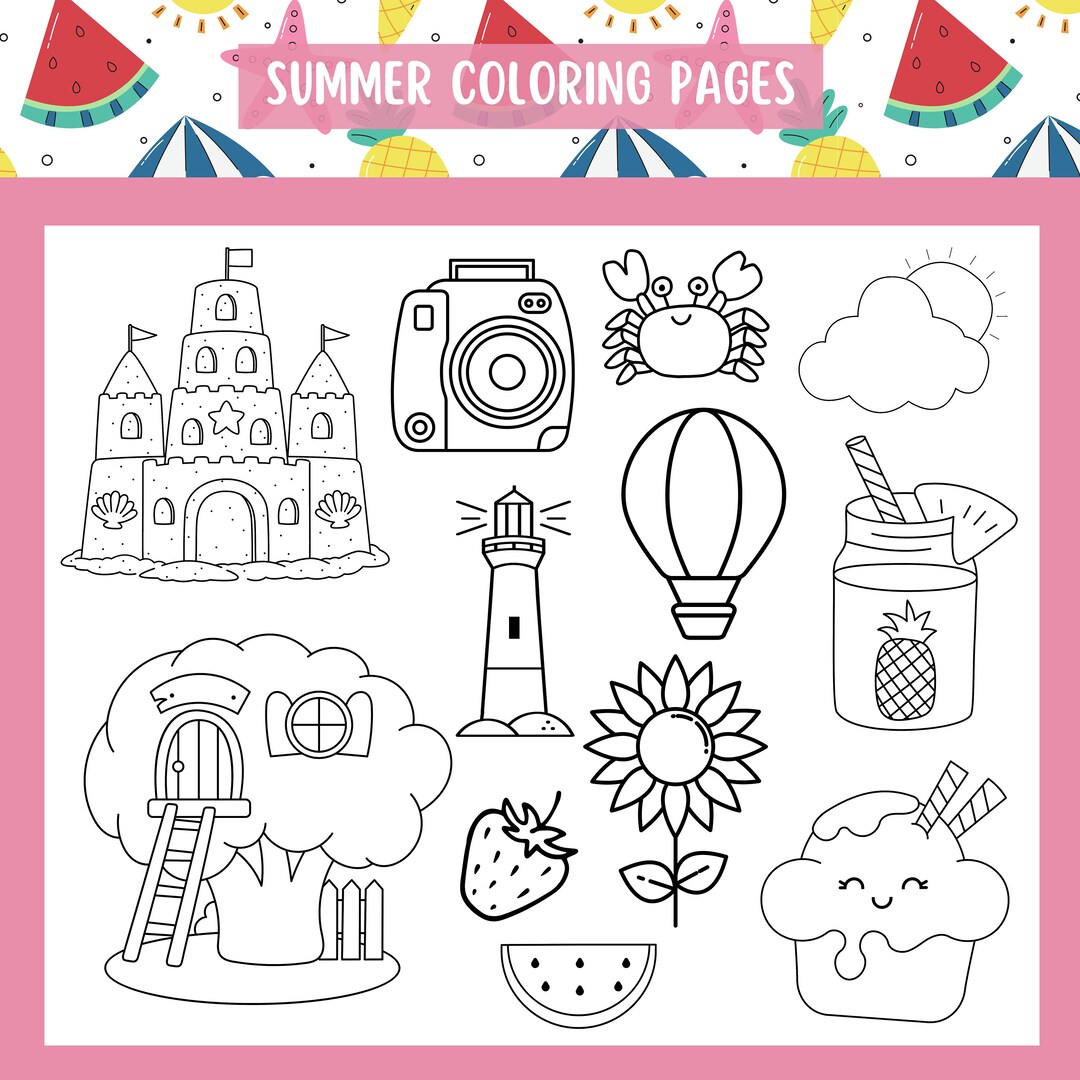 Summer Coloring Pages Collection, Kids Coloring Printables, Beach Party ...
