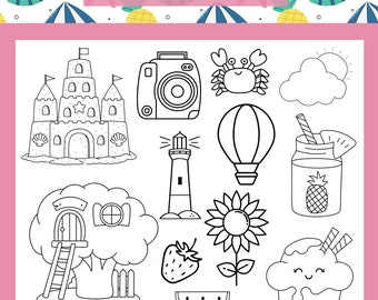 Summer Coloring Pages, Kids Printable Activities (Digital Download)