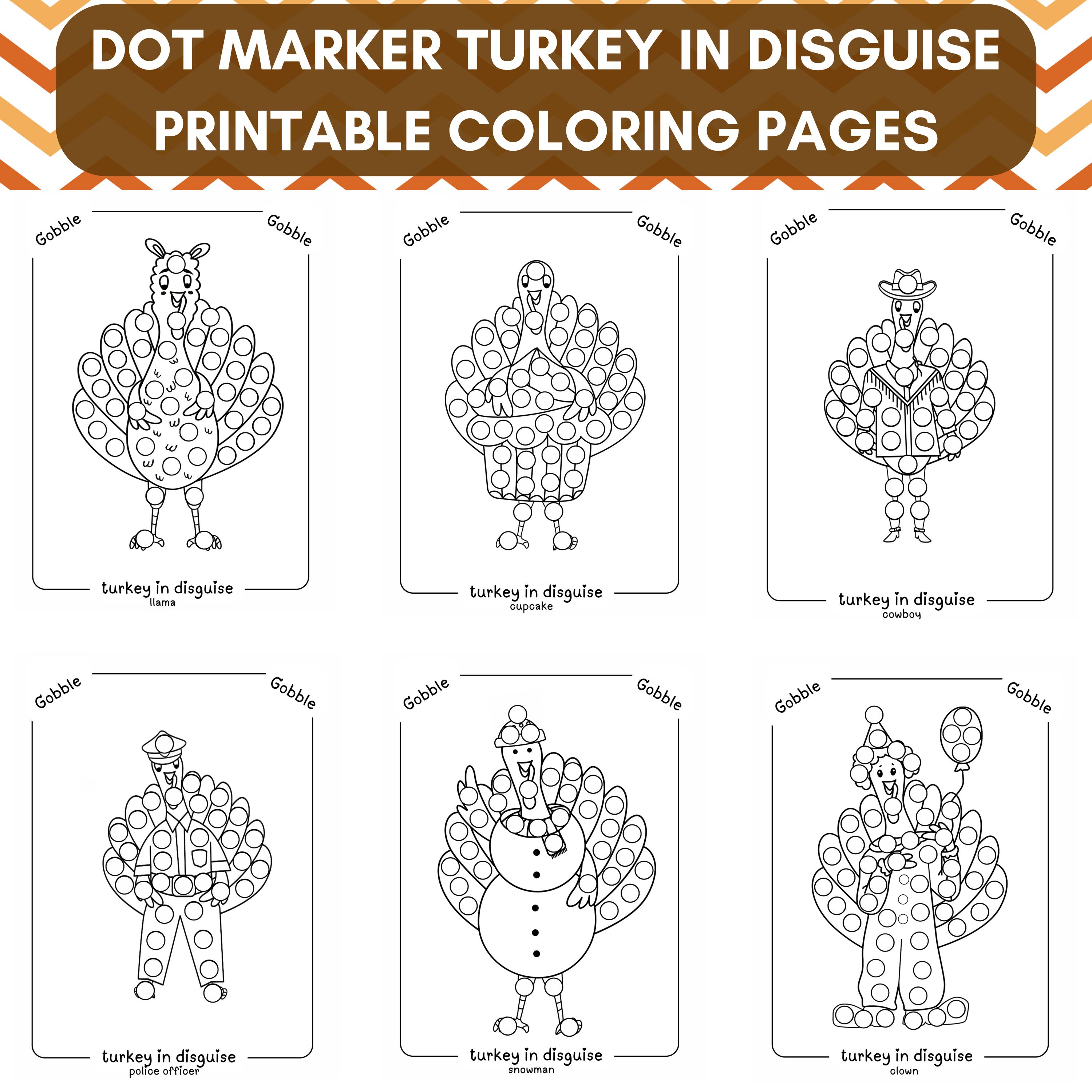 dot marker turkey coloring pages: thanksgiving disguise activity