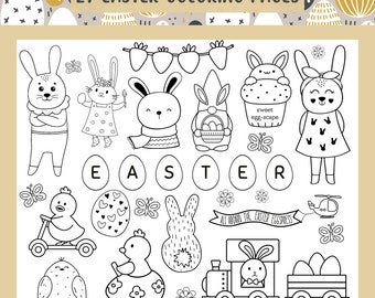 Easter Coloring Pages For Girls and Boys, 27 Printable Color Sheets for Kids, Cute Coloring Pages, Spring Colouring, Instant Download