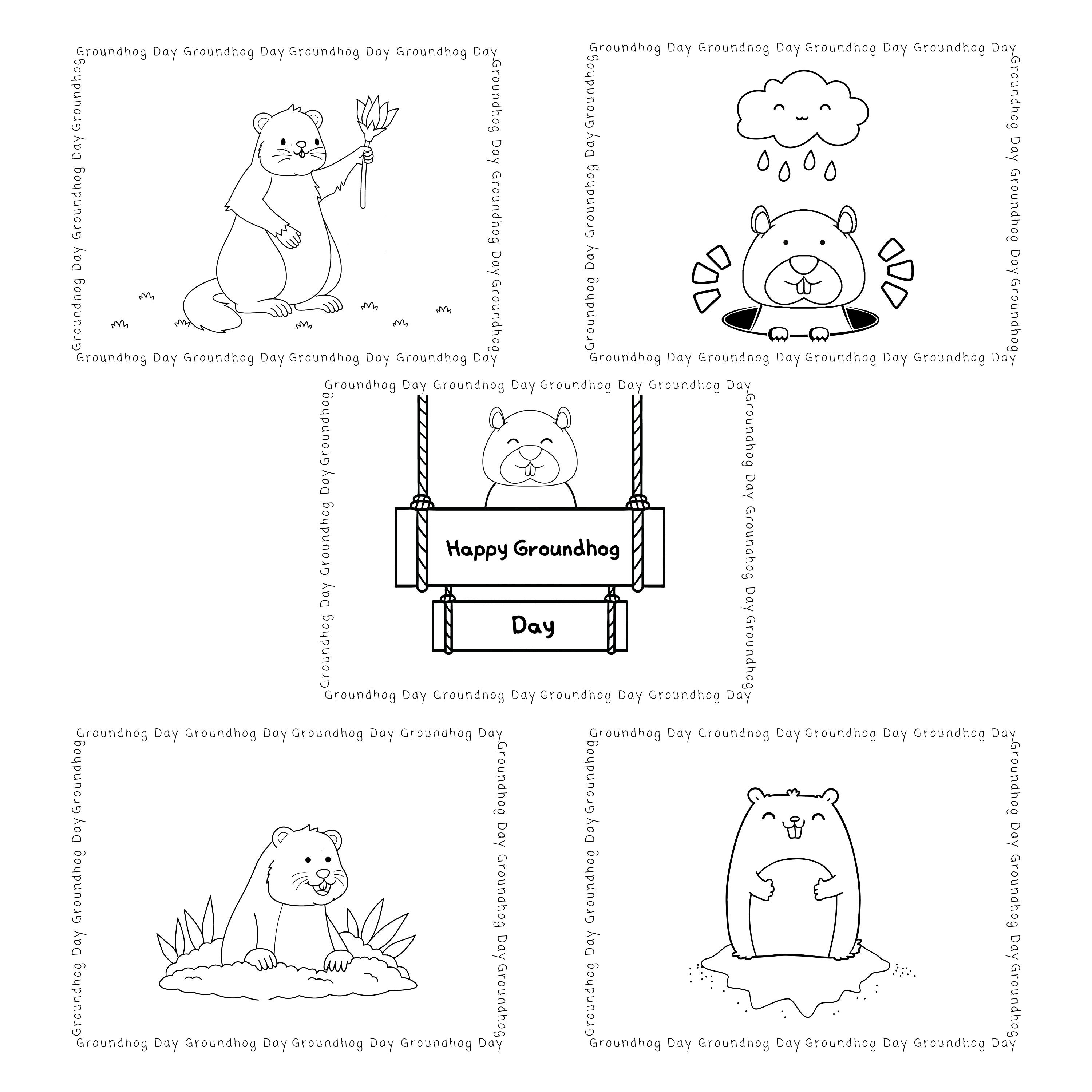 Groundhog Day Coloring Pages for Girls and Boys, 10 Cute Animal