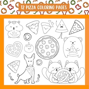Pizza Coloring Pages for Girls and Boys, 12 Cute Food Colouring Sheets, Printable Color Pages, Pizza Party Activity Favors, Instant Download