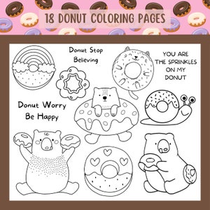 Donut Malvorlagen für Mädchen und Jungen, 18 Malseiten, Druckbare Seiten, Kinder Malvorlagen, sofort download