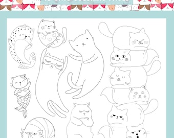 Cats Colouring Pages, 16 Cute Printable Color Sheets, Easy and Fun Coloring Activity, Coloring for Girls and Boys, Cat Colouring Fun