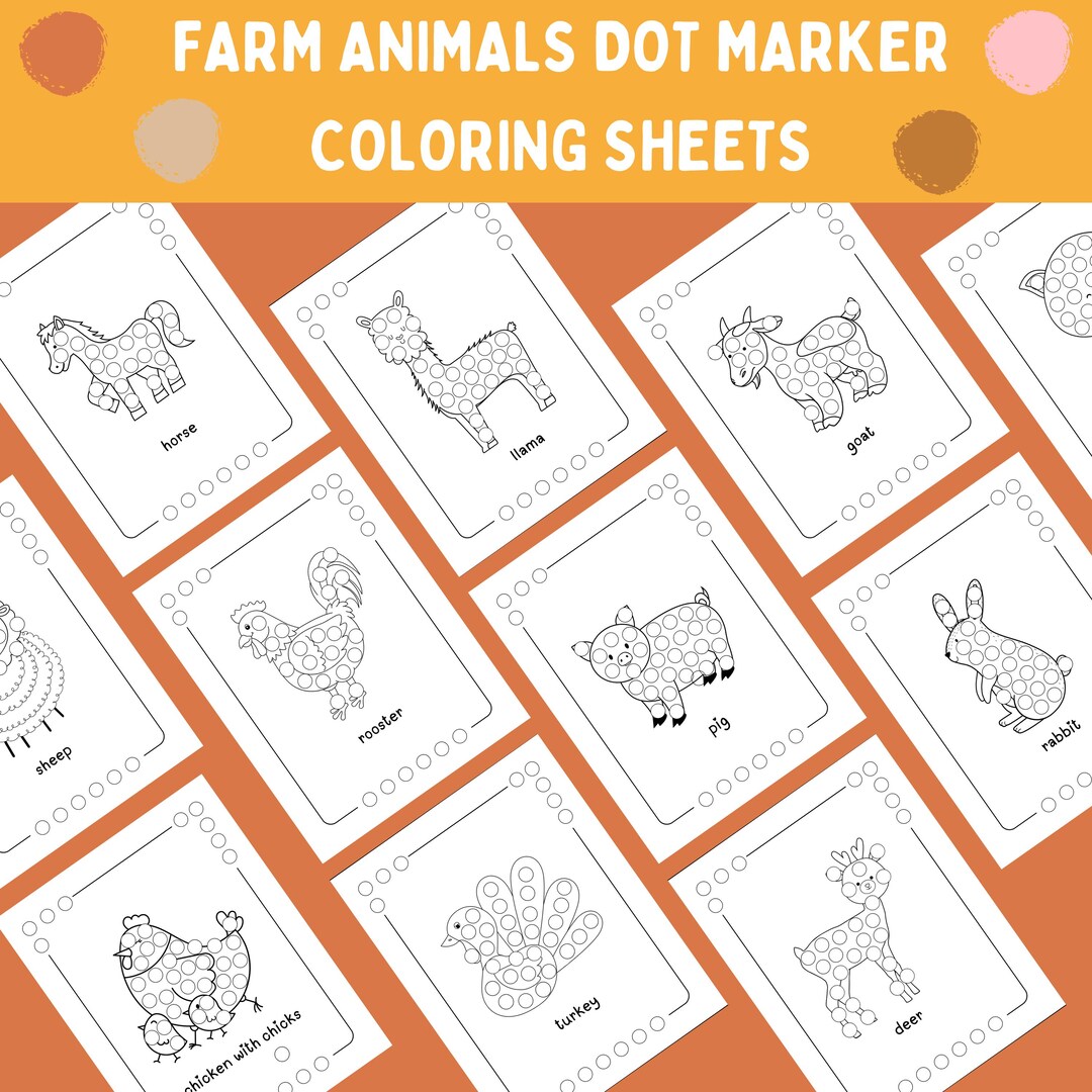 Farm Animals Dot Marker Coloring Pages: Kids Activity (instant Download ...
