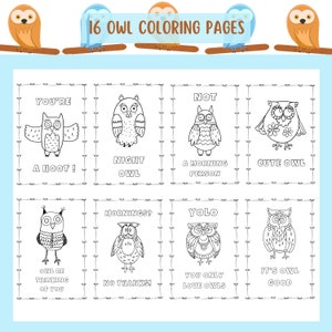 Owl Coloring Pages Bundle, Cute Bird Coloring Book, 16 Kids Coloring Sheets, Printable Owl Coloring, Animal Coloring Page, Instant Download