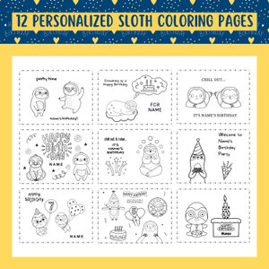 Personalized Sloth Coloring Pages For Sloth-Themed Birthday Party Activity or Favors | 12 Cute Coloring Pages