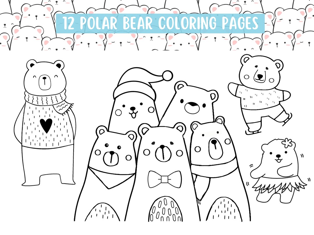 Polar Bear Coloring Pages, 12 Cute Printable Color Sheets, Kids ...