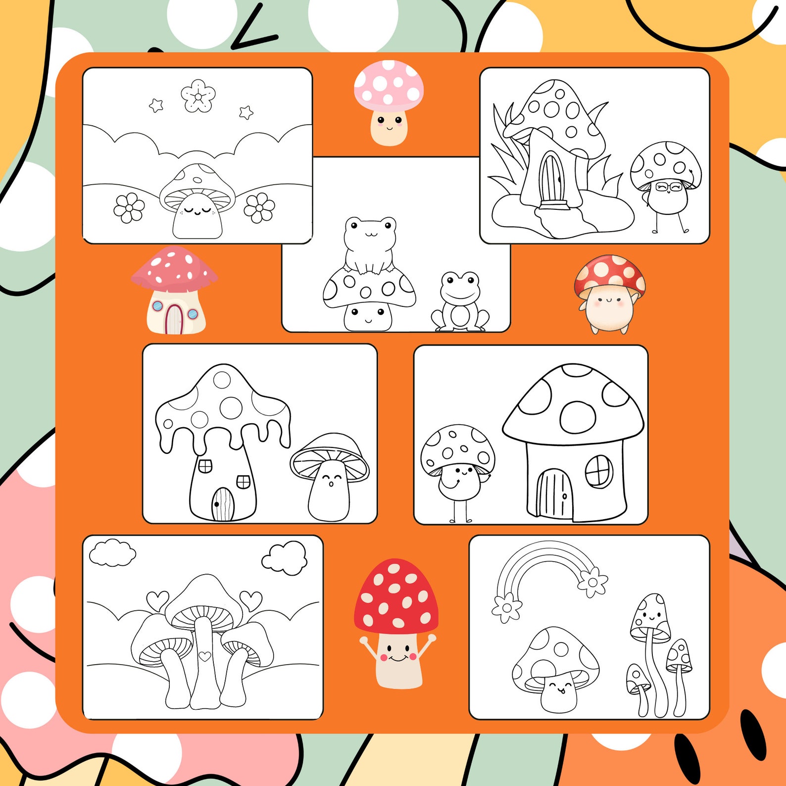 Mushroom Coloring Pages for Kids Instant Download 7 Cute - Etsy