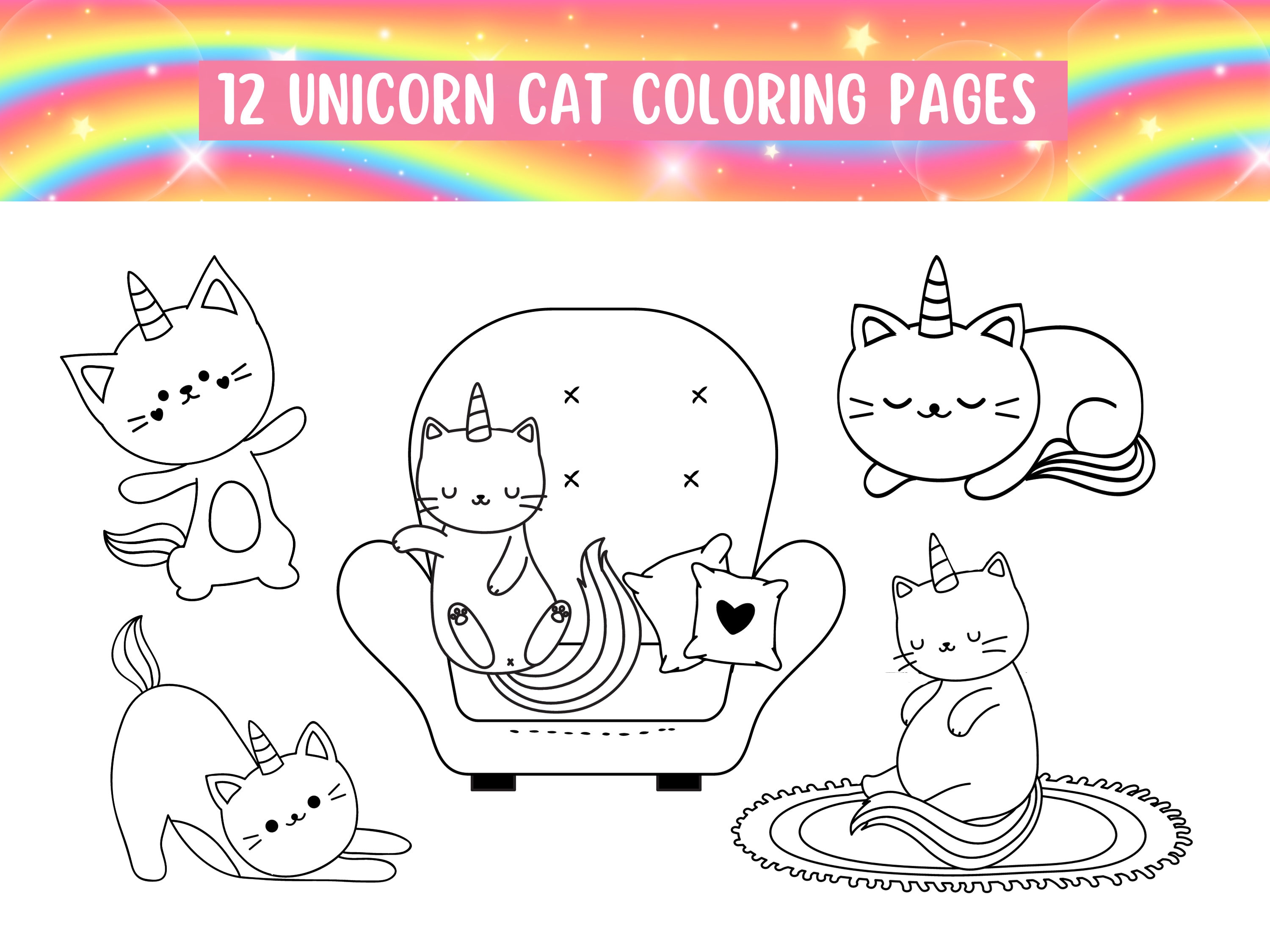 Unicorn Beautiful Cat Icon Coloring Page Graphic by eyeaglestudio